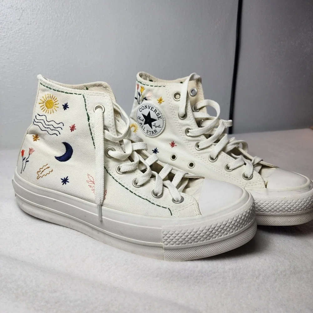 Converse All Star High Top Sneakers Womens‎ 5 Canvas Embroidered Cosmic Sun Moon